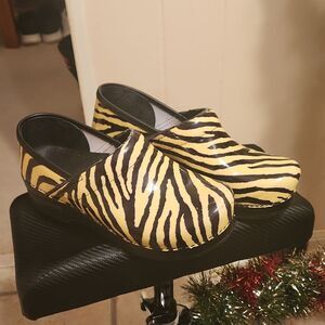 Dansko Zebra Print Mules - Black and Yellow